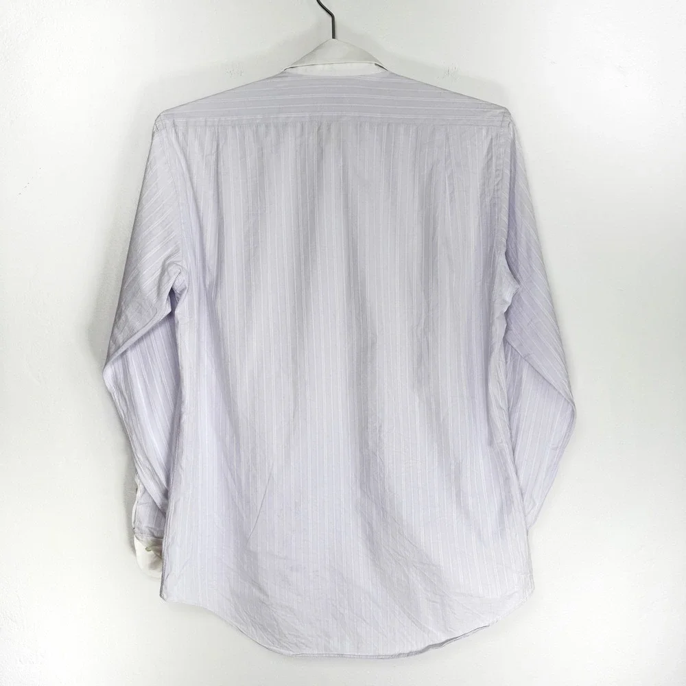 TAKEo KIKUCHI Men's Dress Shirt Long Sleeve Lavender Striped Collar Cuffs Size 2